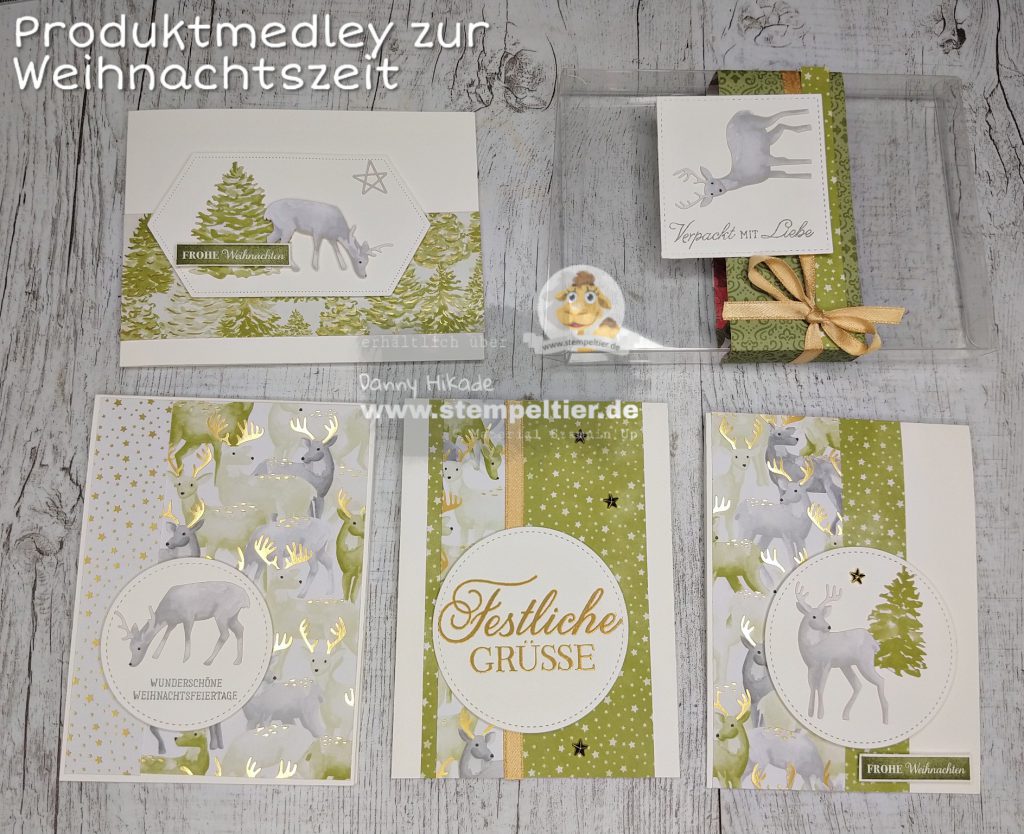 Stampin Up Produktmedley zur Weihnachtszeit hirsch stempeltier weihnachtskarte Acetatschachtel verpackung