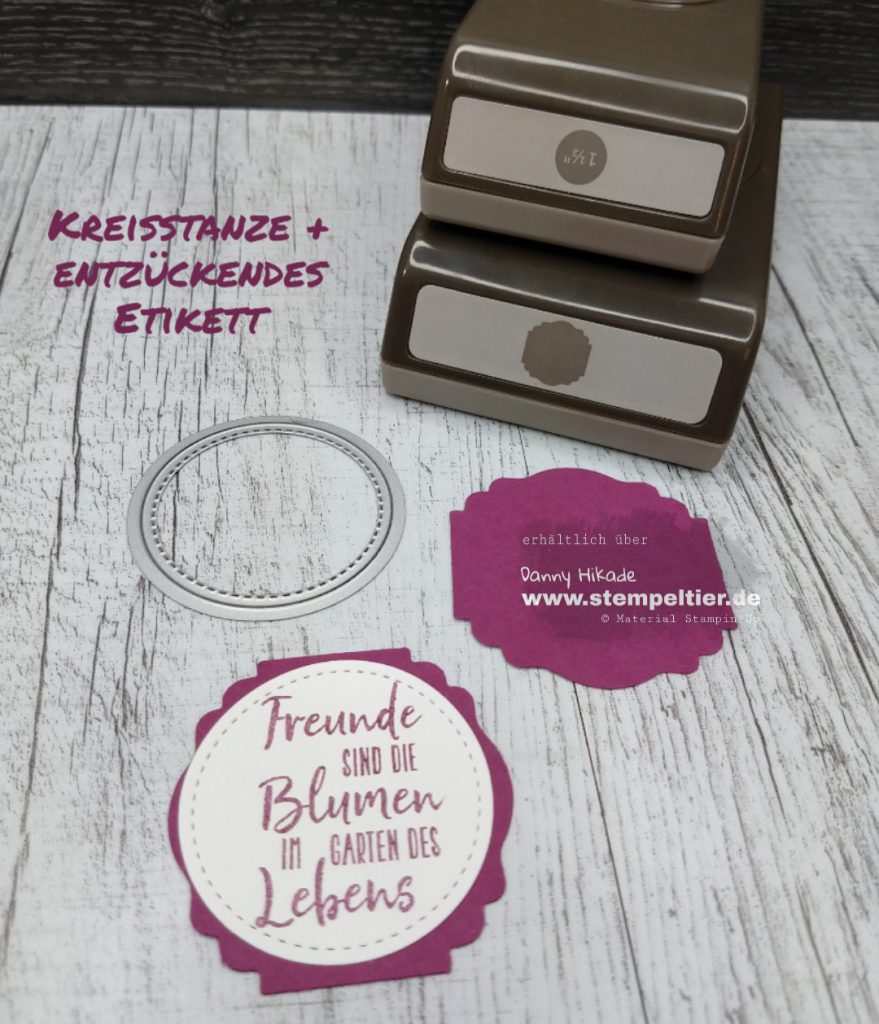 stampin up mohnblütenzauber kreisstanze entzückendes etikett