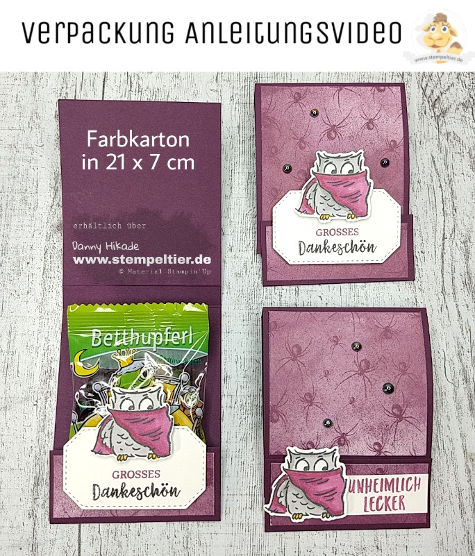 stampin up anleitung verpackung halloween eulenfest tee gummibärchen