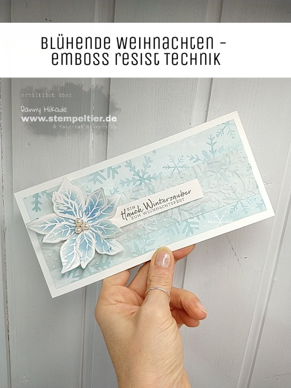 stampin up blühende weihnachten weihnachtsstern emboss resist technik schneeflockentraum