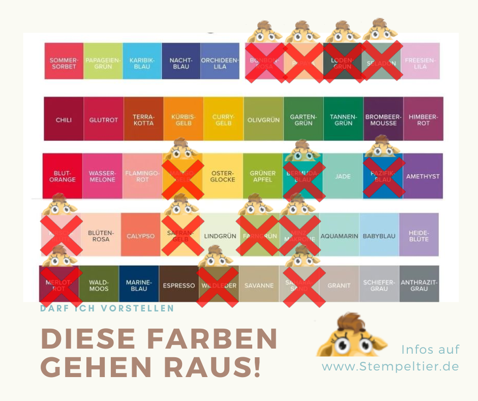 diese farben gehen bei Stampin Up 2023 raus Farbwechsel stemepltier