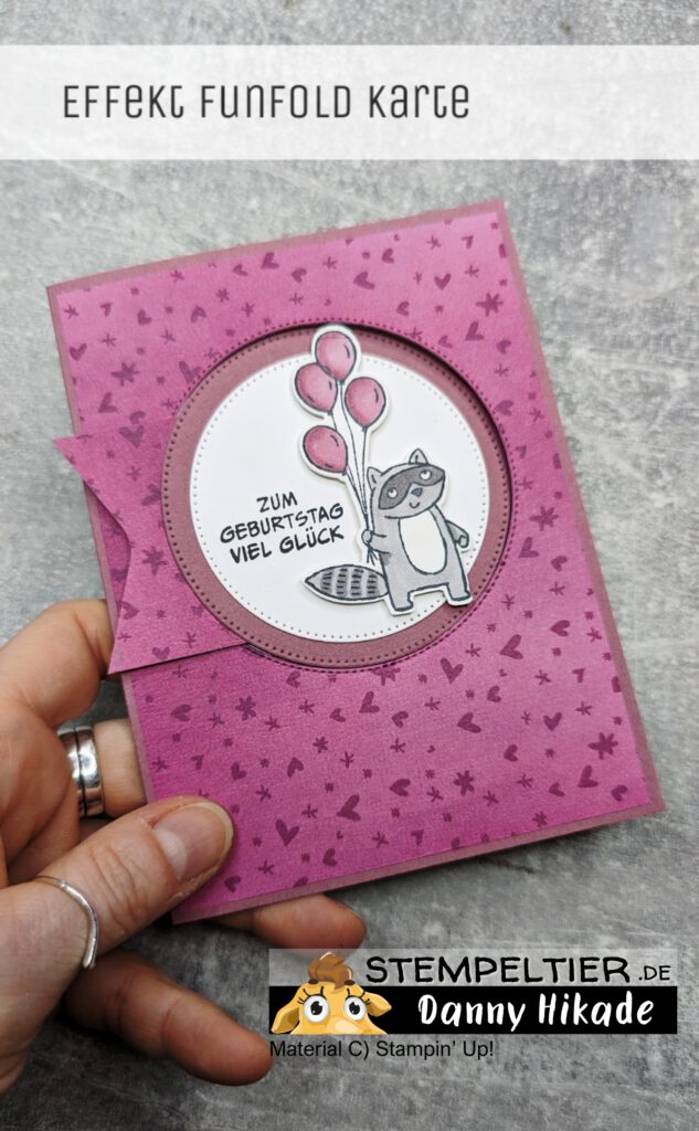 stampin up anleitung funfold buckle card stempeltier waschbär zoo