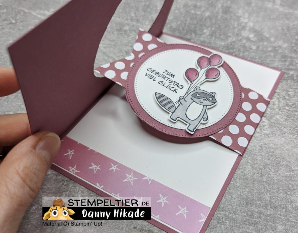 stampin up anleitung funfold buckle card stempeltier waschbär zoo