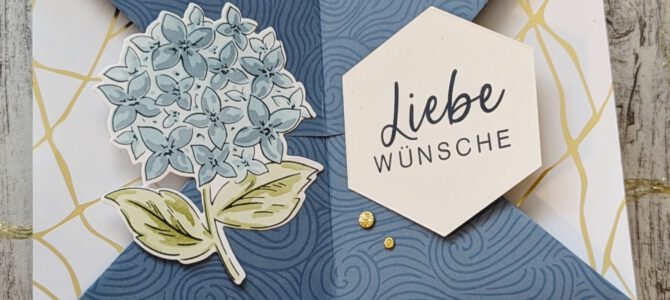 Geschenkverpackung für 4 Karten | Anleitung mit Hortensie + Kintsugi