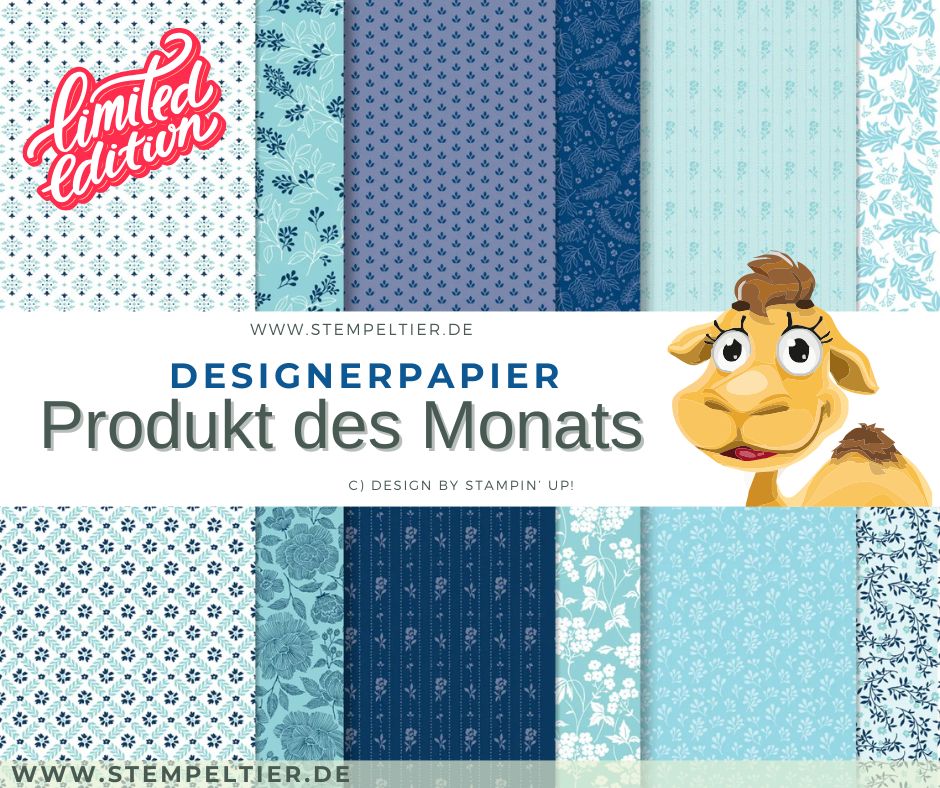 Designerpapier stampin up blau produkt des monats dezember 2025
