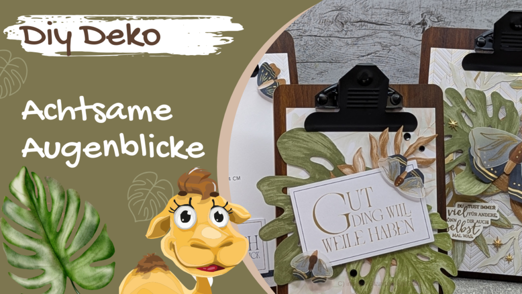 Selbstgemachte DIY Wanddeko mit Monstera-Motiv aus dem Kreativset Achtsame Augenblicke