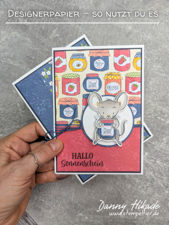 Stempeltier Maus mit Marmeladenglas wie nutze ich designerpapier stampinup